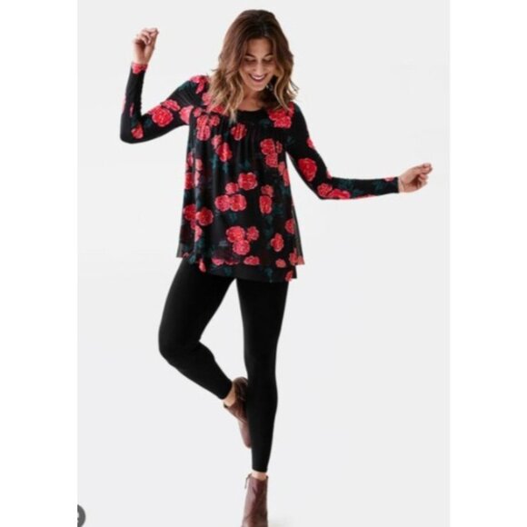 Matilda Jane top tunic womens size medium Long Sleeve winter blooms floral knit - Picture 1 of 7